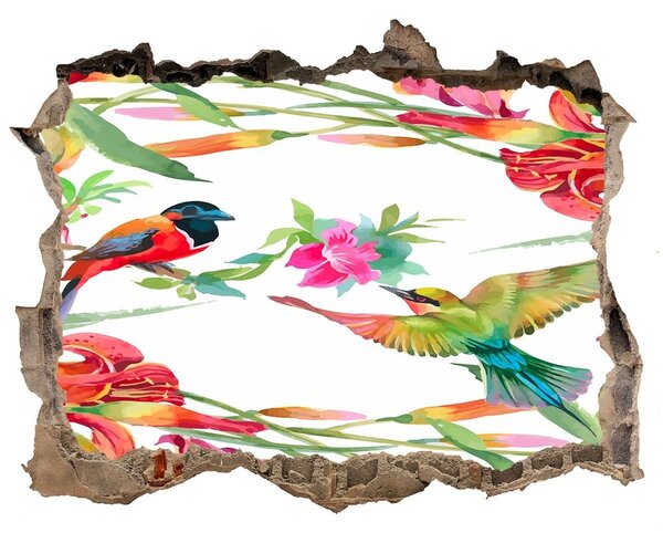 Autocolant de perete gaură 3D Păsări exotice