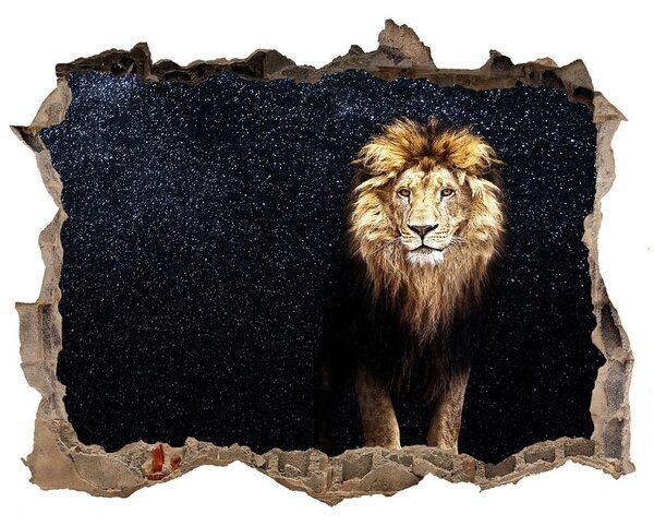 Fototapet 3D gaură în perete Leul pe fondul de stele