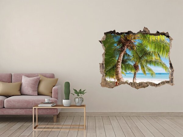 Autocolant gaură 3D Plajă tropicală cu palmieri