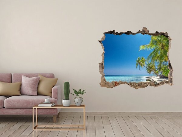 Fototapet 3D gaură în perete Plajă tropicală cu palmieri