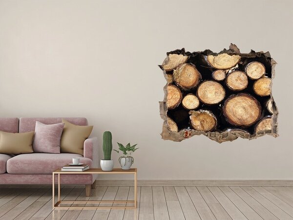 Autocolant 3D gaura cu priveliște Lemn într-o gaură în perete
