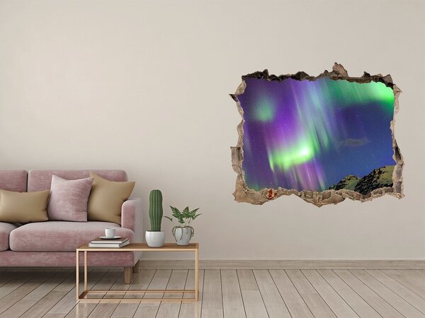 Autocolant autoadeziv gaură Aurora boreală peste munți