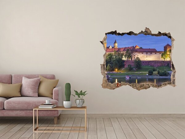 Autocolant de perete gaură 3D Un castel lângă râu în peisajul nocturn