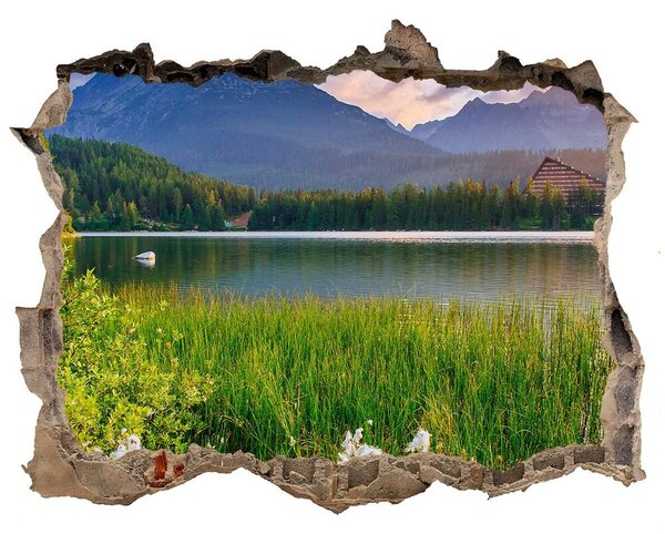 Autocolant 3D gaura cu priveliște Peisaj montan lângă lac