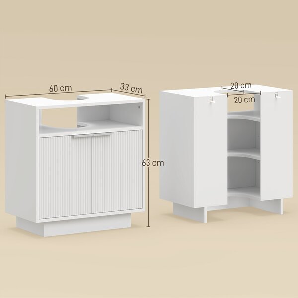 HOMCOM Dulap de Baie Sub Chiuvetă cu Raft Interior Ajustabil Alb | Aosom Romania