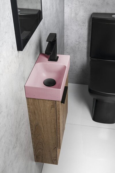 Sapho Sapho, lavoar din beton PICCOLINO 30.8x17cm, baterie pe dreapta, roz mat, PK30521