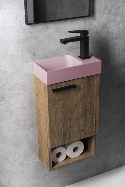 Sapho Sapho, lavoar din beton PICCOLINO 30.8x17cm, baterie pe dreapta, roz mat, PK30521