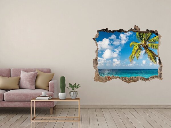 Autocolant gaură 3D Plajă tropicală cu palmier