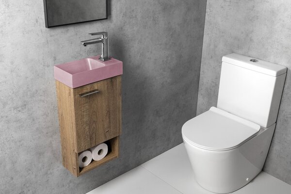 Sapho Sapho, lavoar din beton PICCOLINO 30.8x17cm, baterie pe dreapta, roz mat, PK30521