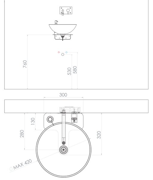 Sapho Tetris, lavoar rotund de perete cu suport pentru baterie încastrată, 415x140mm, alb, TZ429-02
