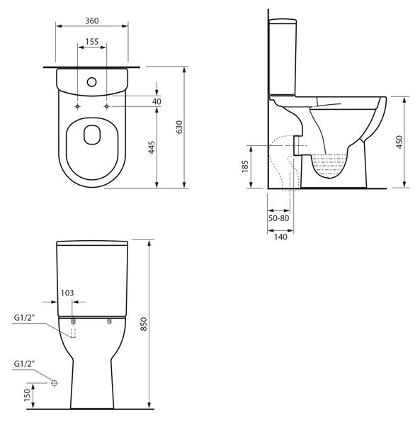 Sapho Sapho, WC combinat SANIVEX, scaun ridicat, fără ramă, scurgere inferioară/spate, alb, PC108WR
