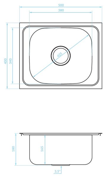 Kuchinox Orion, chiuvetă din oțel inoxidabil cu 1 compartiment 500x400x180 mm, decor canelat, oțel, LAV-SKO_310T