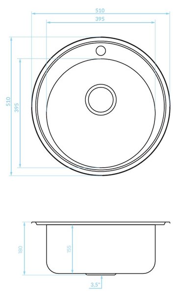 Kuchinox Orion, chiuvetă din oțel inoxidabil cu 1 compartiment 510x510x180 mm, decor neted, oțel, LAV-SKO_080T