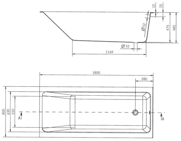 Cada Cersanit Crea Slim acrilic 180x80cm + picioare, alb, S301-227