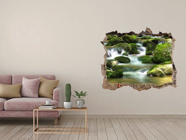 Fototapet 3D gaură în perete Cascadă în pădurea verde