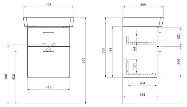 Aqualine Aqualine, Mobilier lavoar ZOJA 41.5x50x35.5cm, alb, 56374