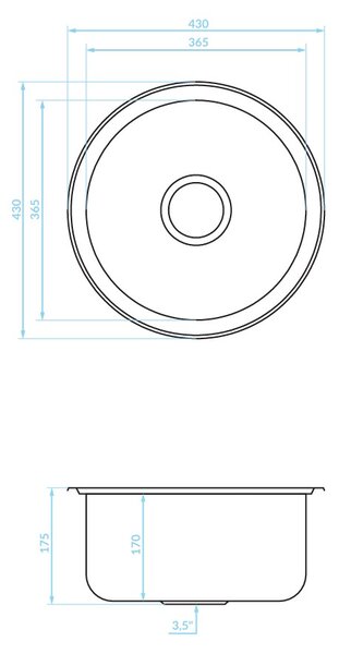 Chiuvetă Kuchinox Normal, din oțel inoxidabil cu 1 compartiment, 430x430x175 mm, decor neted, oțel, LAV-SGN_088T