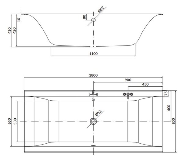 Cada Cersanit Larga acril 180x80cm + picioare, alb, S301-306
