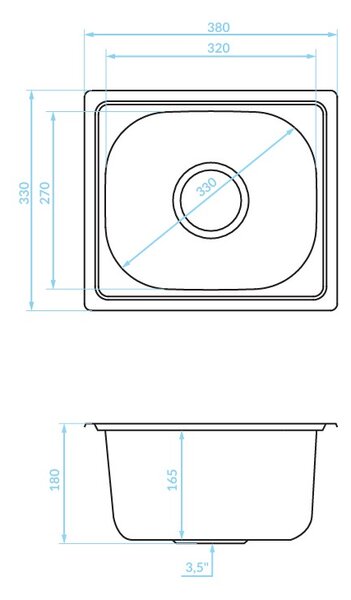 Kuchinox Mika, chiuvetă din oțel inoxidabil cu 1 compartiment 330x380x180 mm, decor neted, oțel, LAV-SQB_010T