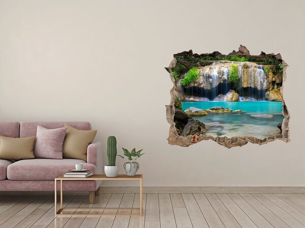 Fototapet 3D gaură în perete O cascadă într-un paradis tropical