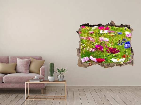 Autocolant gaură 3D Un paradis al florilor în spatele zidului