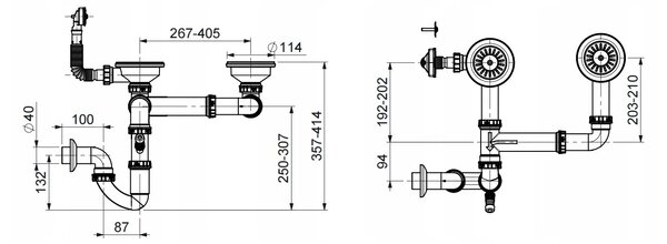 Chiuvetă Erga HD, cu 2 compartimente din oțel 780x480x215 mm, oțel periat, ERG-MLS-LEX7848