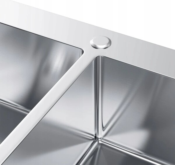Chiuvetă Erga HD, cu 2 compartimente din oțel 780x480x215 mm, oțel periat, ERG-MLS-LEX7848