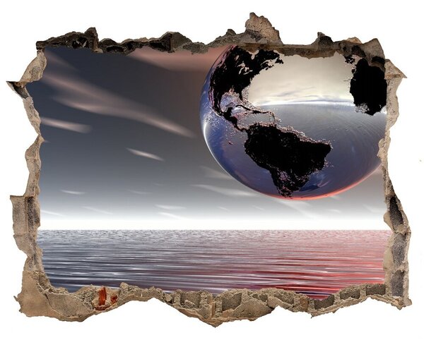 Fototapet 3D gaură în perete O realitate distrusă cu vedere la ocean