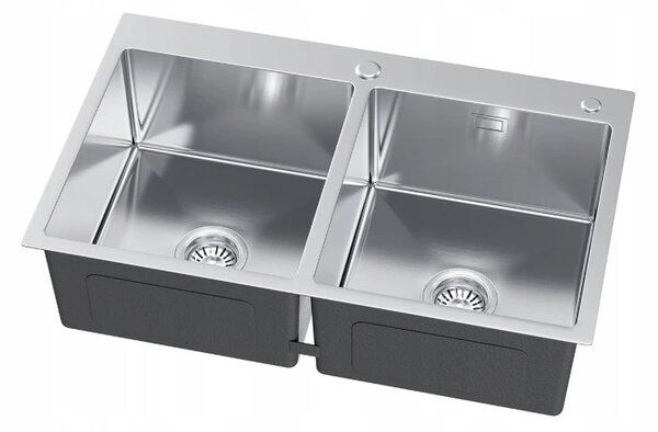 Chiuvetă Erga HD, cu 2 compartimente din oțel 780x480x215 mm, oțel periat, ERG-MLS-LEX7848