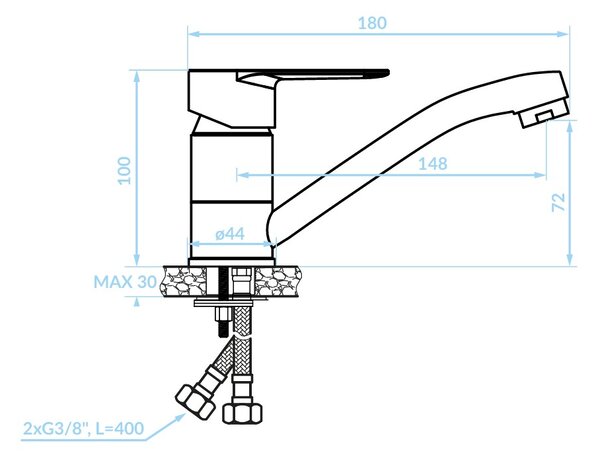 Kuchinox Fresno, baterie lavoar cu braț rotativ, cromat, LAV-BQF_026D