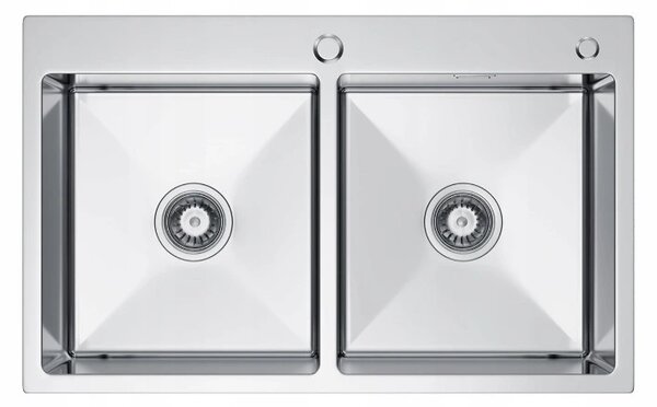 Chiuvetă Erga HD, cu 2 compartimente din oțel 780x480x215 mm, oțel periat, ERG-MLS-LEX7848