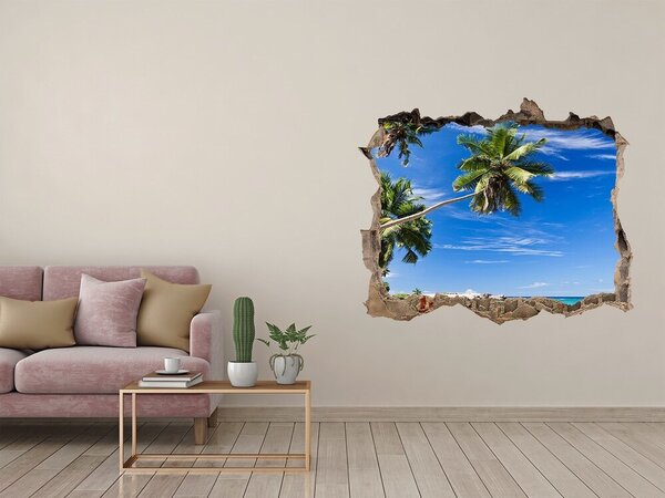 Autocolant gaură 3D Oază tropicală în spatele zidului