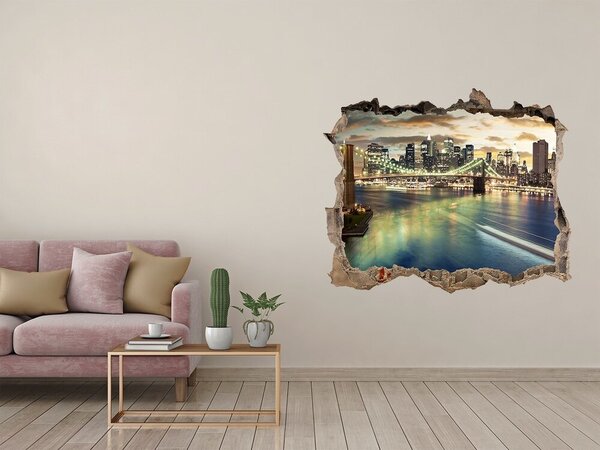 Fototapet 3D gaură în perete Podul Brooklyn la apus