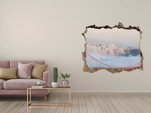 Fototapet 3D gaură în perete Podul Golden Gate printre nori