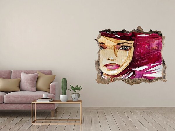 Autocolant gaură 3D Portret cu accente roz