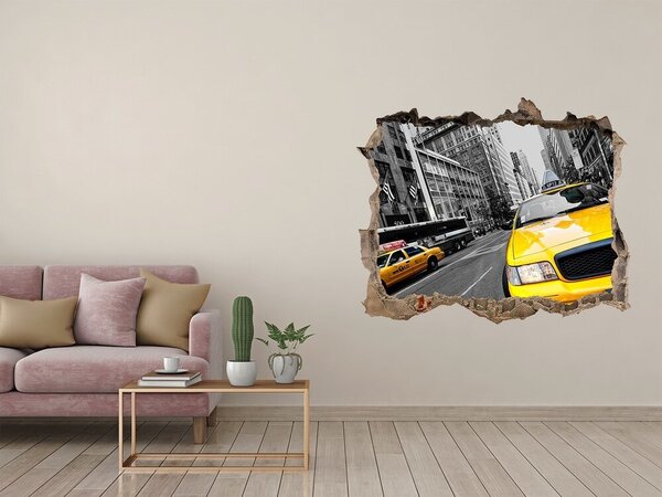 Fototapet un zid spart cu priveliște Taxiurile din New York în acțiune