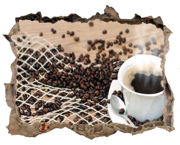 Autocolant un zid spart cu priveliște Cafea si boabe de cafea