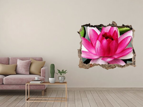 Autocolant 3D gaura cu priveliște Floare de lotus într-o gaură din perete