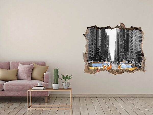 Fototapet 3D gaură în perete Taxiurile din New York City în peisajul urban