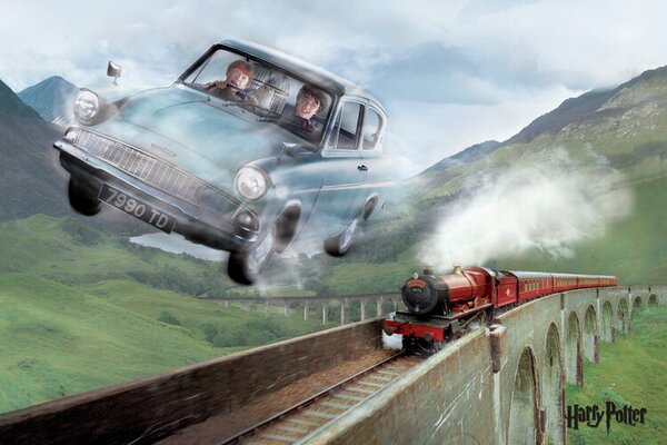 XXL Poster Harry Potter - Flying Ford Anglia, (120 x 80 cm)