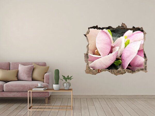 Autocolant gaură 3D Flori de magnolie printr-o gaură în perete