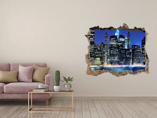 Fototapet 3D gaură în perete Orizontul New York-ului noaptea