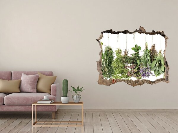Autocolant 3D gaura cu priveliște Grădina de plante aromatice „Gauă în perete”
