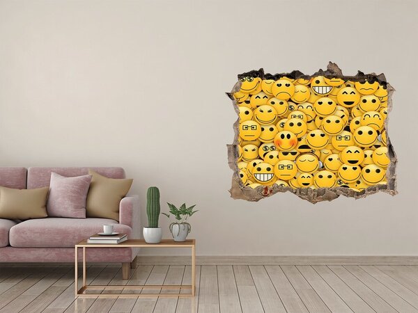 Autocolant de perete gaură 3D Emoji-uri zâmbitoare într-o gaură în perete