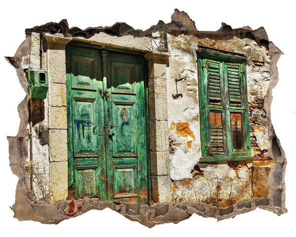 Fototapet 3D gaură în perete Ușă verde în ruine