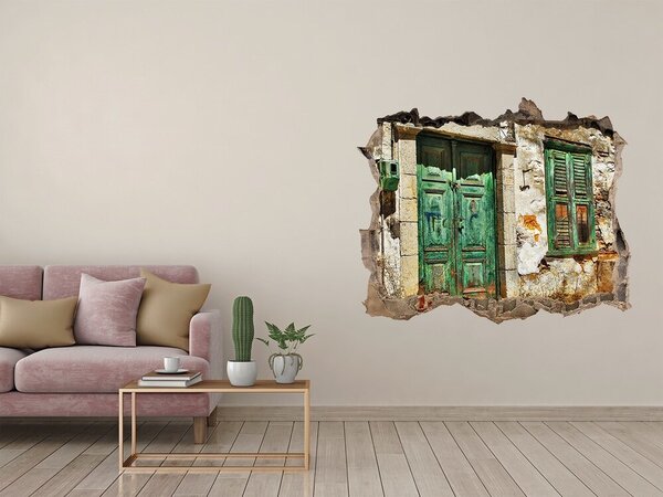Fototapet 3D gaură în perete Ușă verde în ruine
