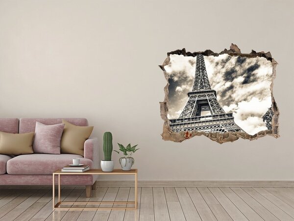 Fototapet 3D gaură în perete Turnul Eiffel printre nori