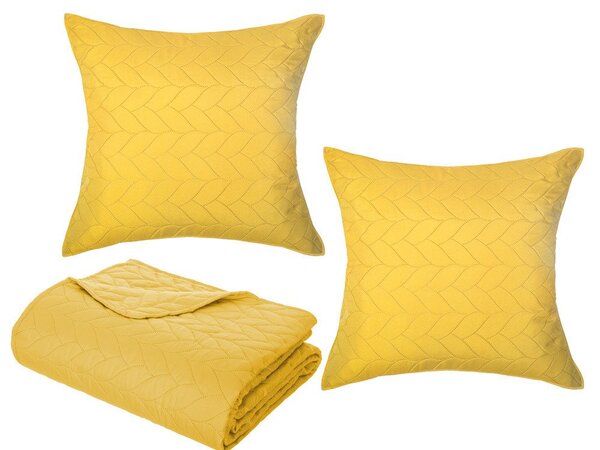 Cuvertură de pat 240 x 260 cm + 2 perne 60 x 60 cm, galben