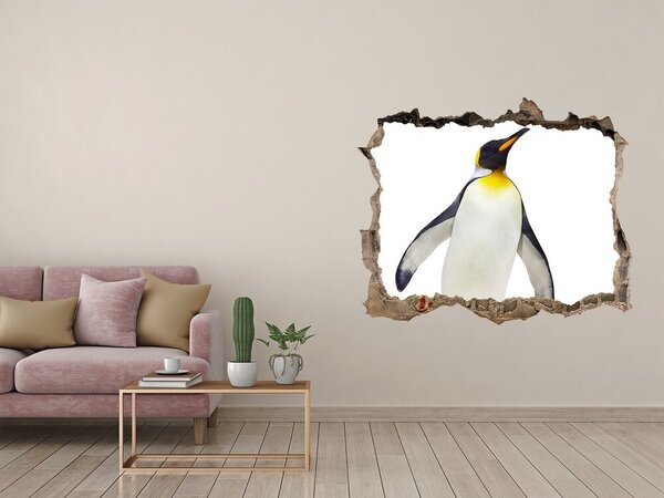 Autocolant 3D gaura cu priveliște Pinguin într-o gaură în perete