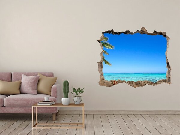 Autocolant gaură 3D Oază tropicală de pe malul mării